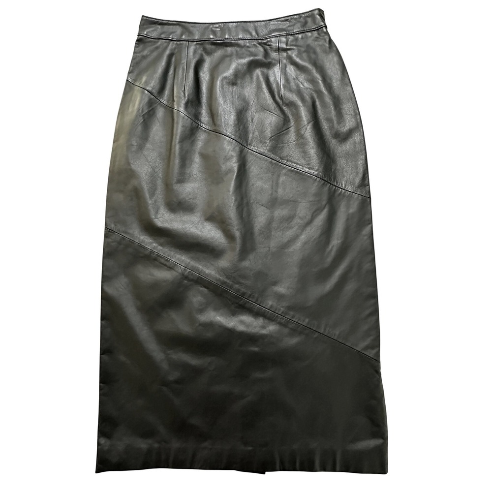 VTG CHIA‎ Patchwork Leather Midi Skirt High Waisted 90s Minimalist Grunge Size 8